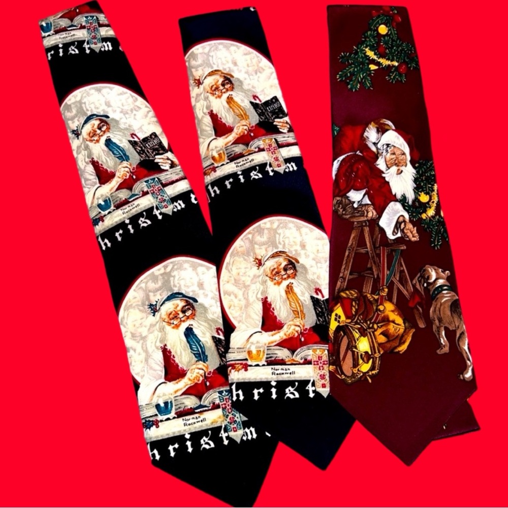 🎄Vintage Norman Rockwell Van Heusen Santa Claus Christmas Holiday Tie Lot 🎅🏼
